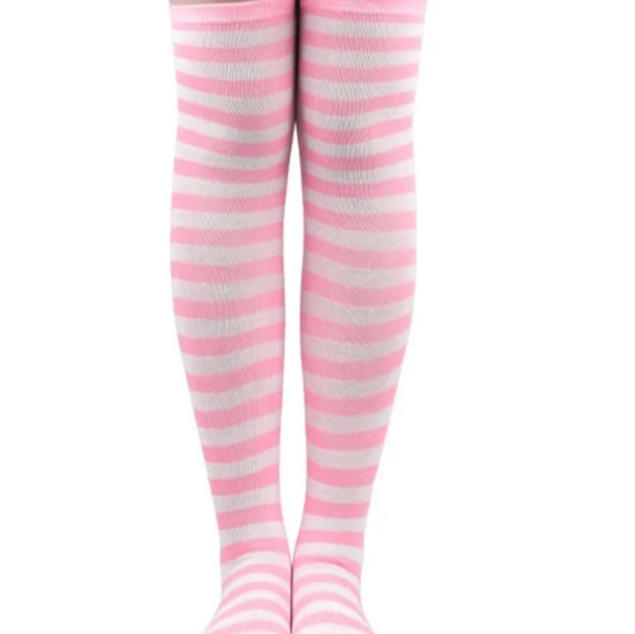Pink White Striped Over The Knee Socks OTK Thigh High Tights Barbiecore New - Picture 6 of 12